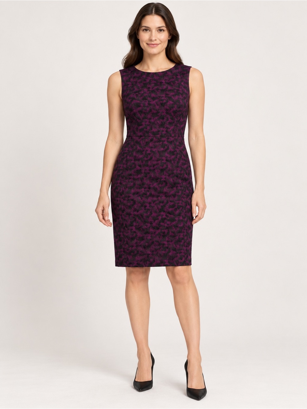 Calvin Klein 🔥 Purple & Black Floral Sheath Midi Dress